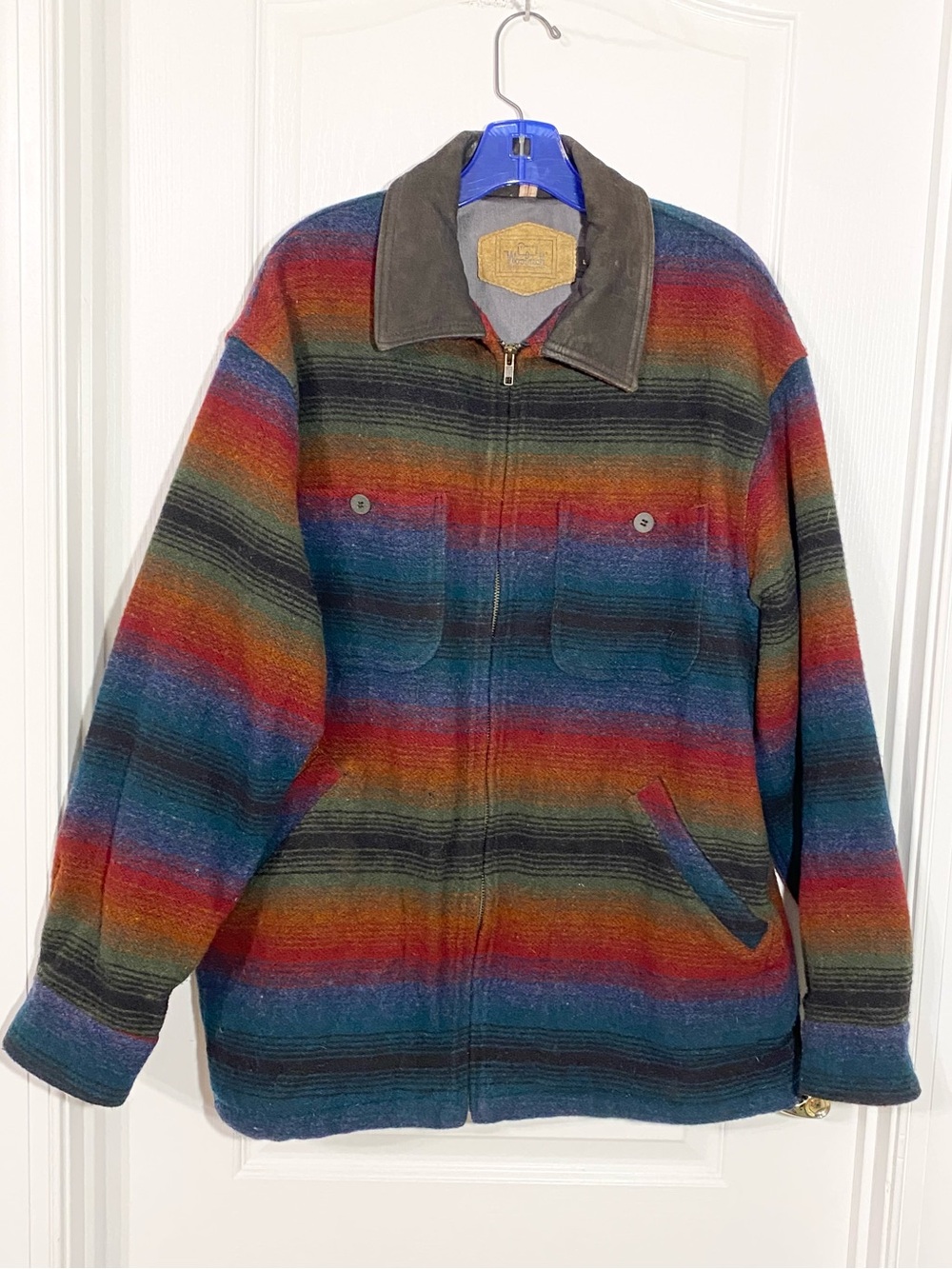 90s Woolrich Suede Collar Rainbow Wool GORE Jacket USA MADE Vintage Men’s Large